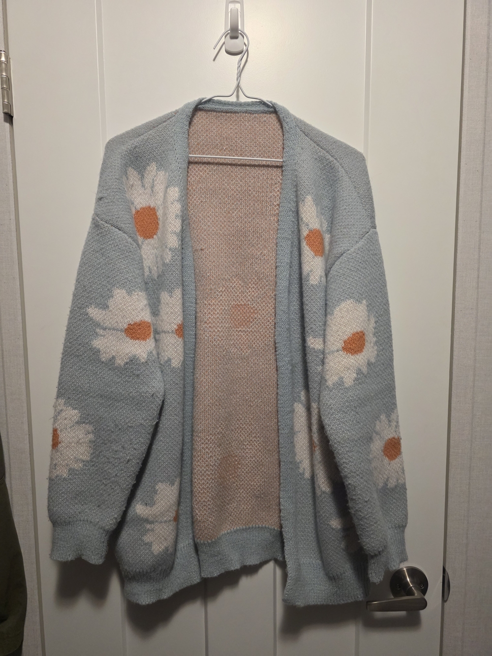Light Blue Daisy Open-Front Cardigan Sweater